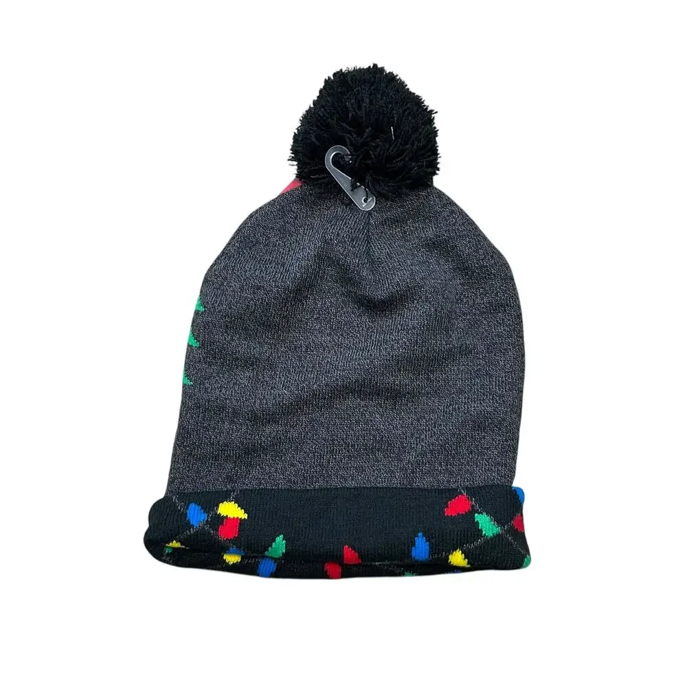 Peanuts Snoopy Christmas Lights Pom Pom Knit Hat Unisex OS Black Multi Cozy